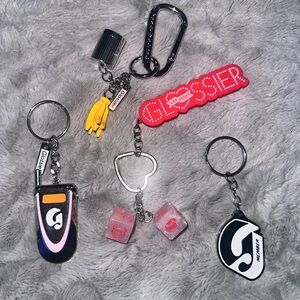 Glossier Keychain Collection with Red and Black Highlights